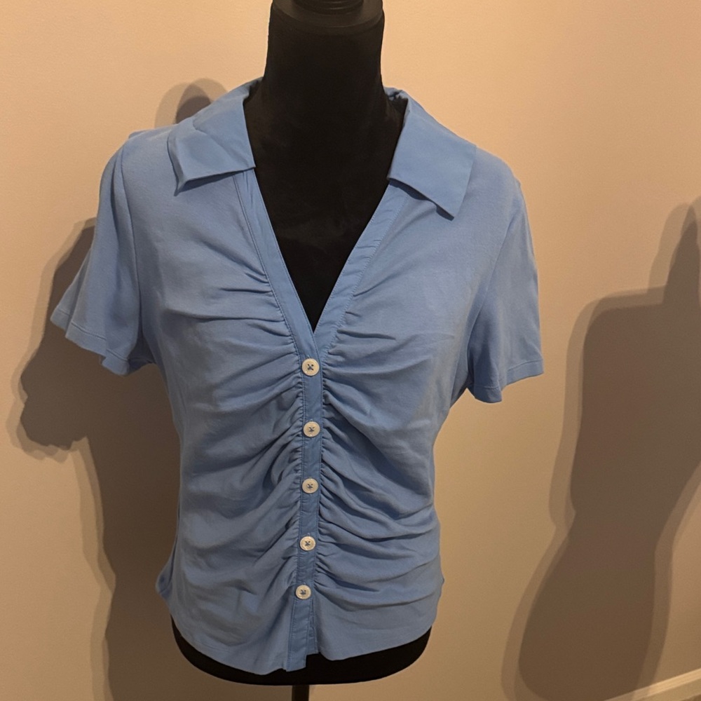 Mauve Sky Blue Button-Up Blouse